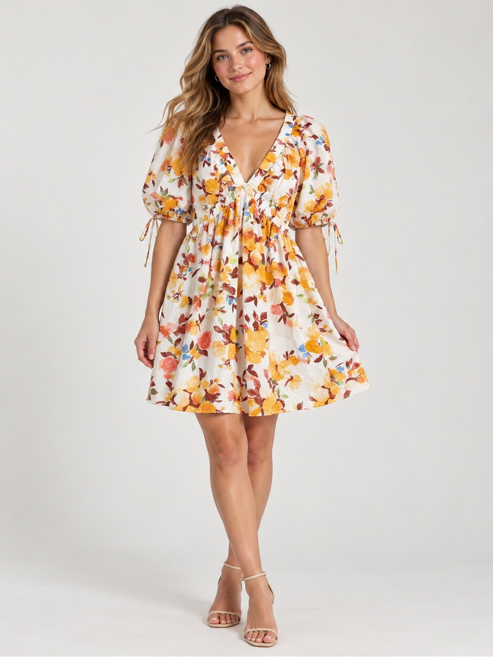 Abercrombie & Fitch Floral Babydoll Mini Dress S Puff Sleeve Cottagecore Twee